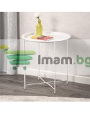 Кръгла метална сгъваема масичка за кафе с поднос за балкон, тераса, бяла